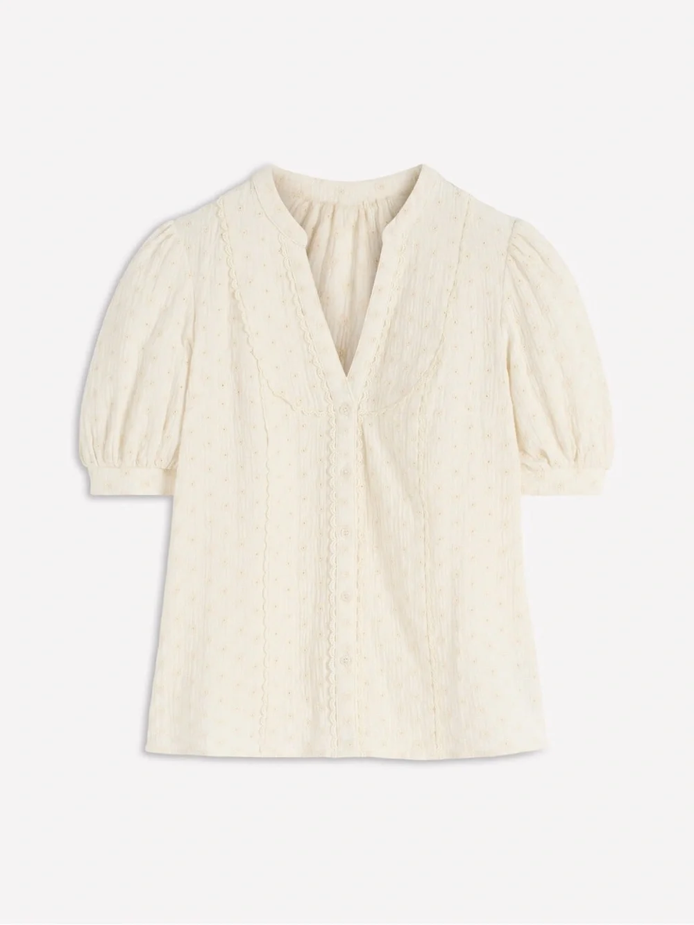 Boden Trim Insert Double Cloth Broderie Cotton Top Ivory Size 6 NWT